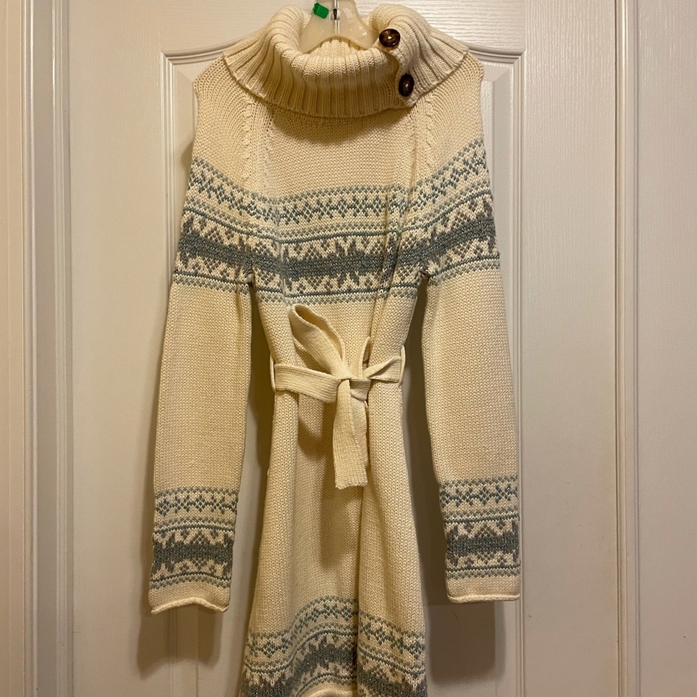 White Knit GapKids Dress with Blue & Grey Details